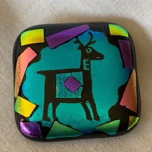 Glass pin. Multi color. Square with a Deer
